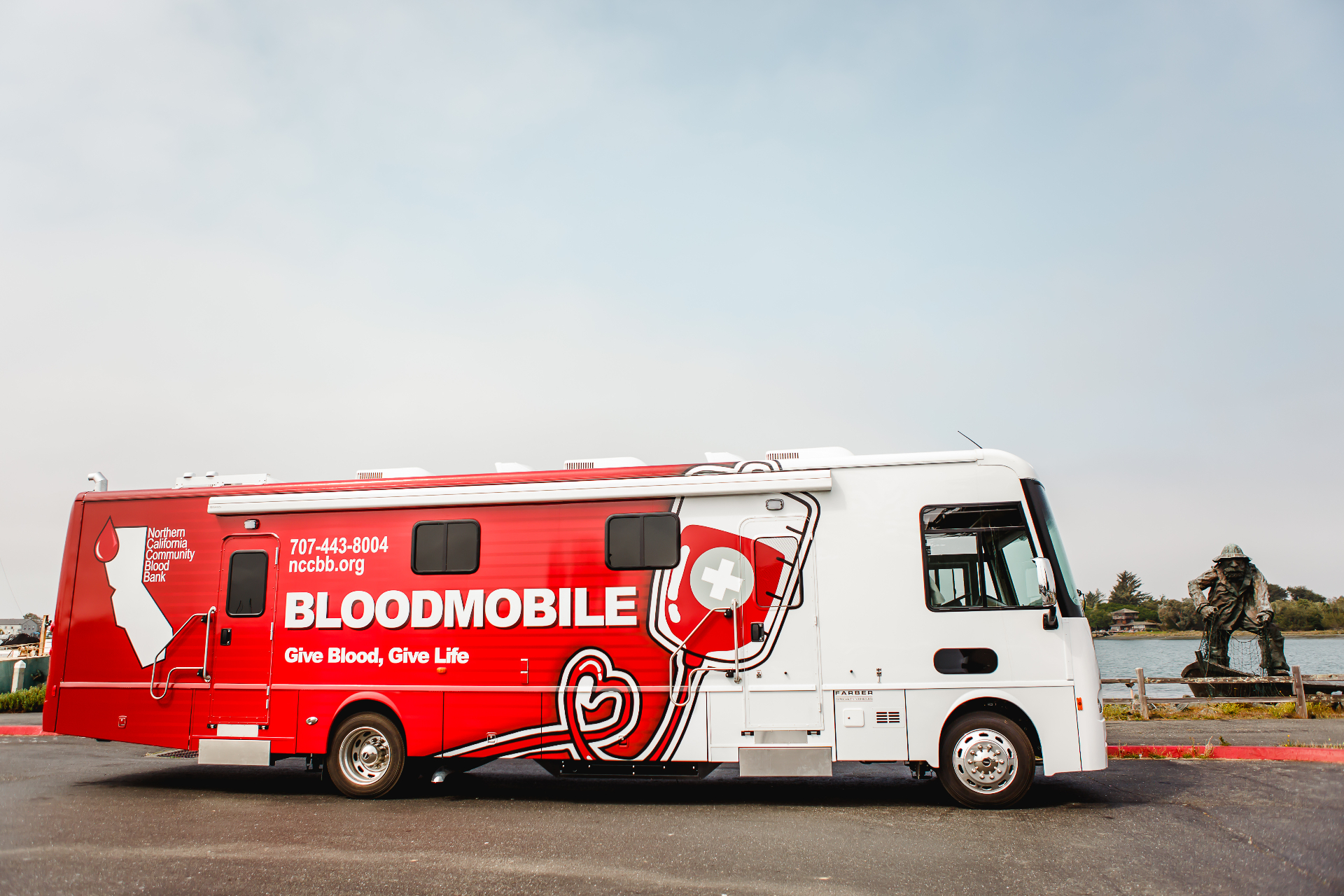 The Northern California Community Blood Bank Bloodmobile parked at the Eureka waterfront
